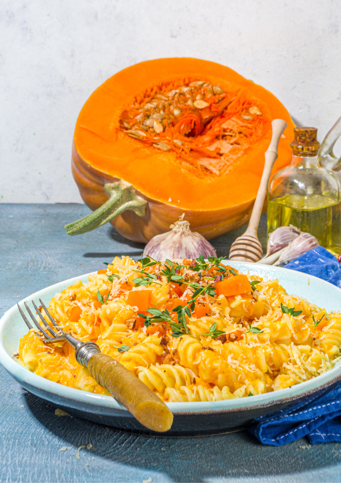 Pâtes à la crème de butternut et champignon - 250Kcal