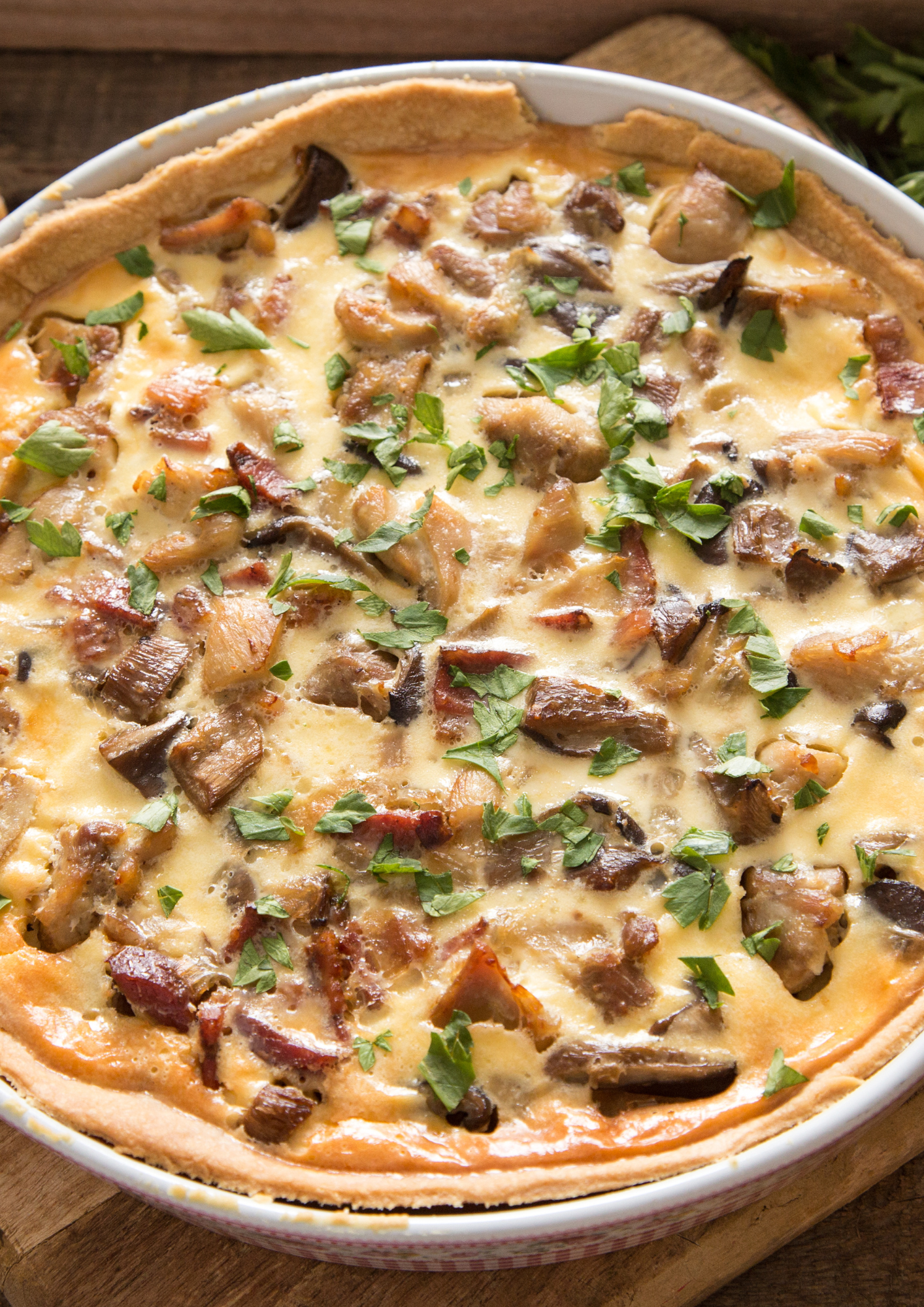 Quiche au poulet et champignons - 520Kcal